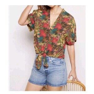 Evereve Women Multicolor Mazey Tie Front Floral Top - Size M Tropical Resortwear
